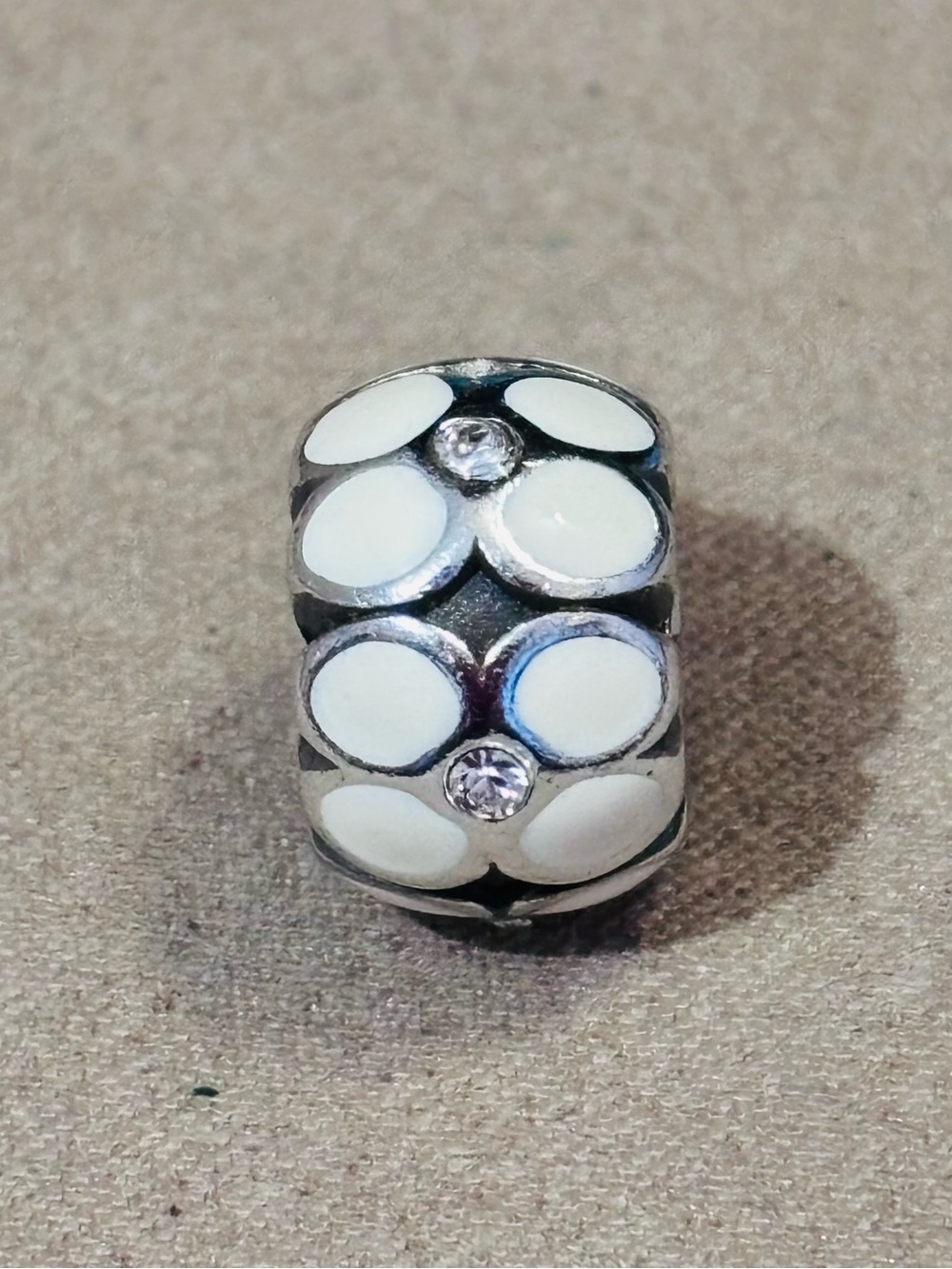 🆕 Brighton Ring of Flowers bead Off white enamel Clear crystal accents Retired